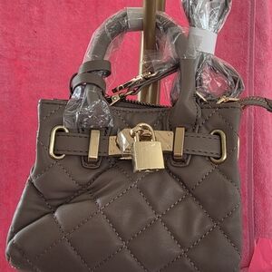 STUDIO BADGLEY MISCHKA MINI DIAMOND QUILTED TOTE WITH FRONT LOCK. Color Is Toffe